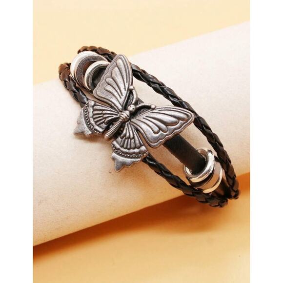 Fashion Retro PU Polyurethane Butterfly Detail Braided String Bracelet For Women - Picture 3 of 5
